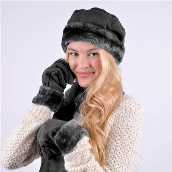 Women\'s Warm Fleece Winter Hat and Glove Set & Scarves, Dark Charcoal main image 2